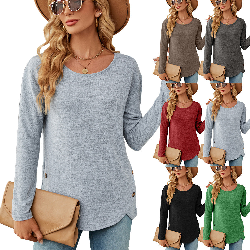 Damen lässiges Longsleeve Oberteil mit modernen Knopfdetails Drune