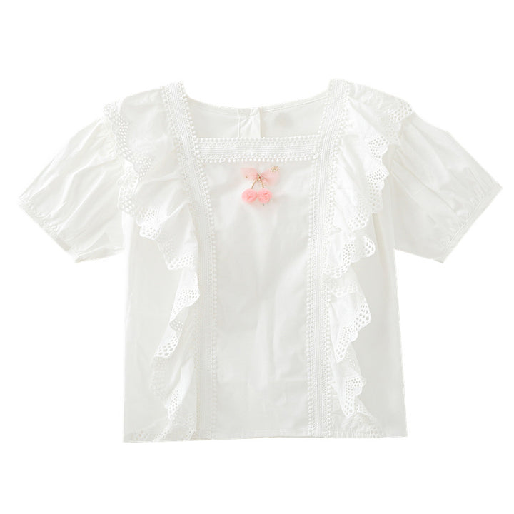 Mädchen Bluse mit verspieltem Rüschendesign und kunstvoller Häkelverzierung Drune