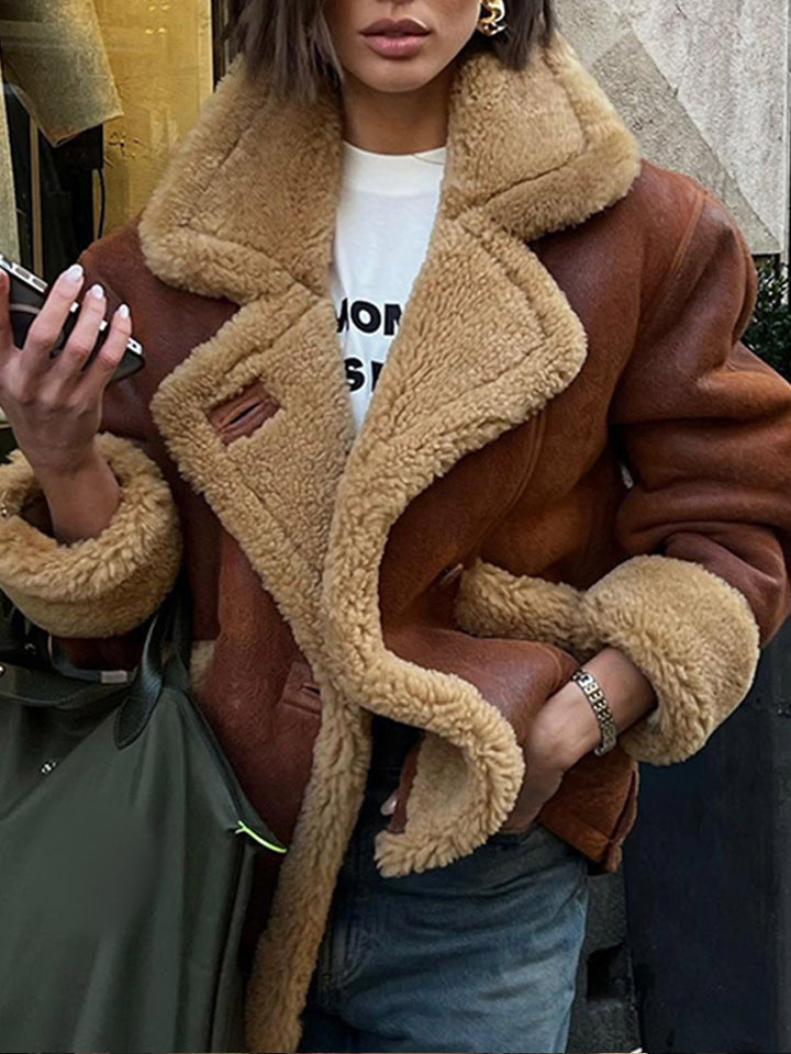 Damen Lässige und modische Teddyjacke mit großem Kragen und weich gefüttertem Innenleben Drune