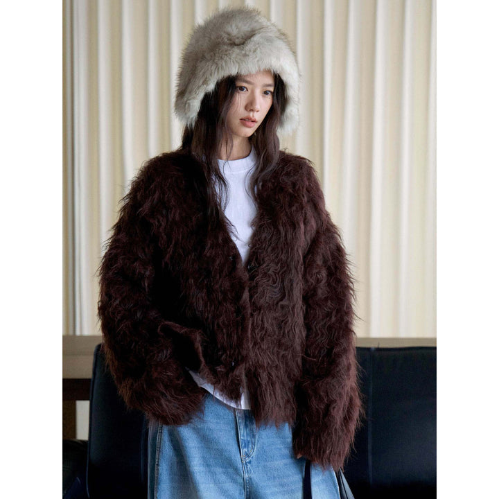 Damen Voluminöse Kapuzen‑Fellmütze aus Kunstfell mit Oversize‑Silhouette Drune