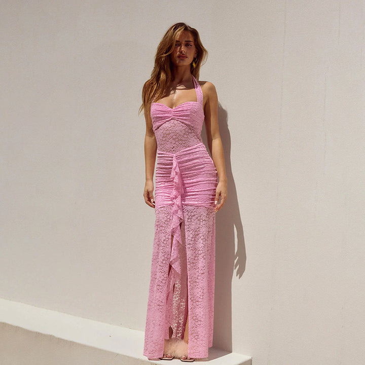 Damen Spitzen-Maxikleid mit raffiniertem Wickeldesign Drune