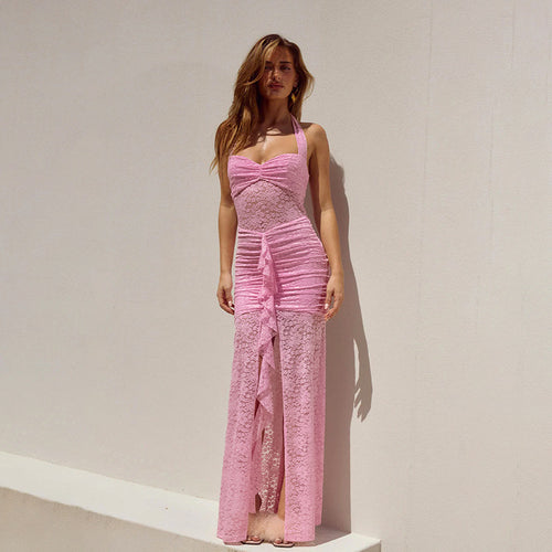 Damen Spitzen-Maxikleid mit raffiniertem Wickeldesign Drune