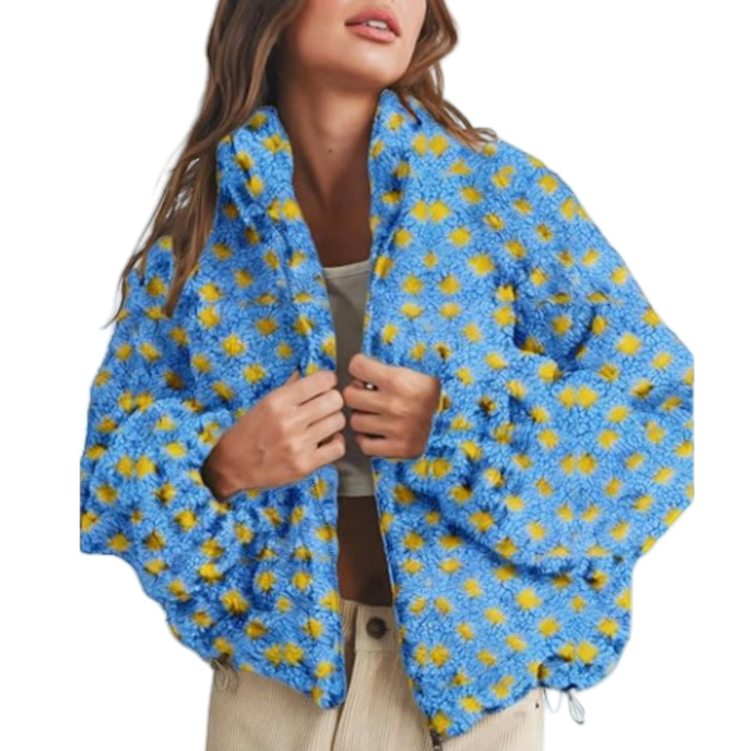 Damen Kuschelige und modische Fleecejacke mit geometrischem Muster und lässigem Schnitt Drune