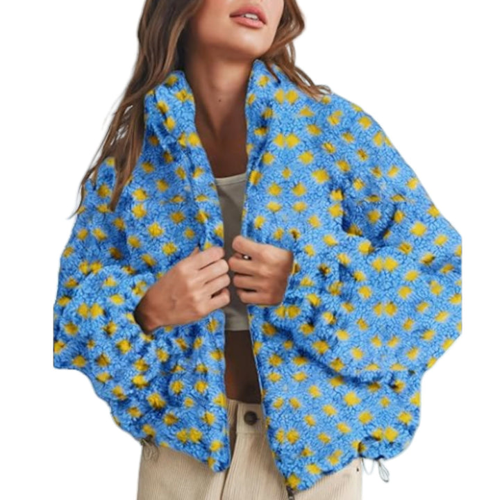 Damen Kuschelige und modische Fleecejacke mit geometrischem Muster und lässigem Schnitt Drune