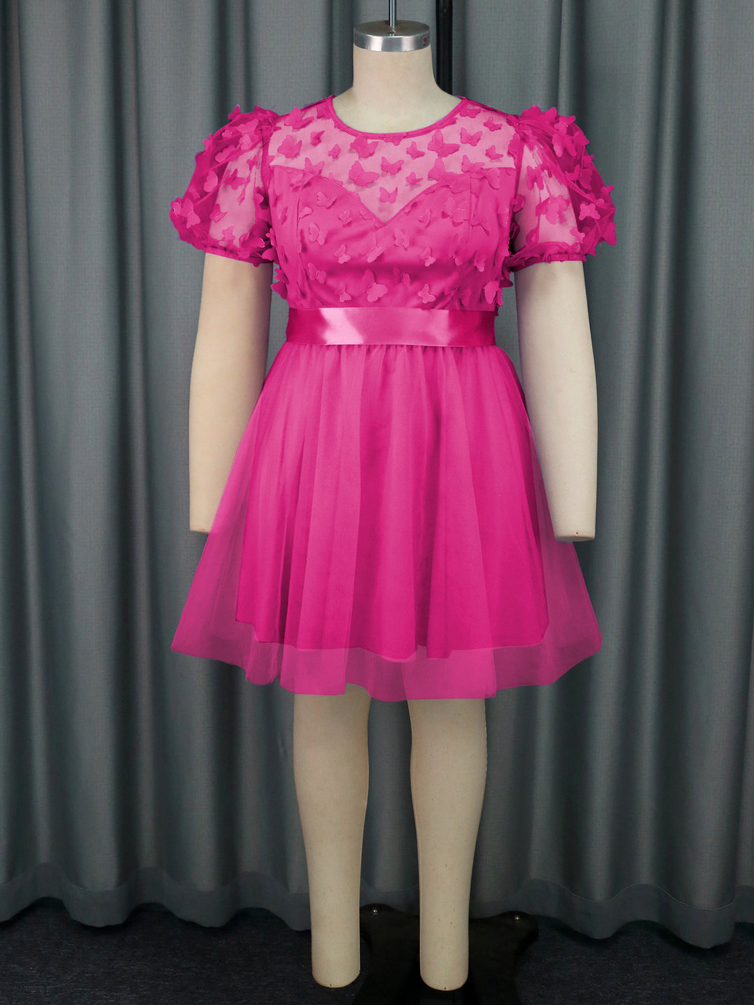 Damen Festliches Kleid mit transparenten Puffärmeln und zarten Schmetterlingsdetails Drune