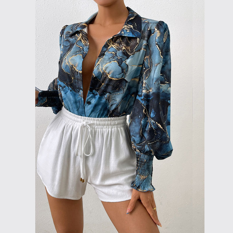 Damen Bluse mit Puffärmeln und marbled Design Drune