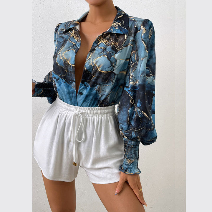Damen Bluse mit Puffärmeln und marbled Design Drune