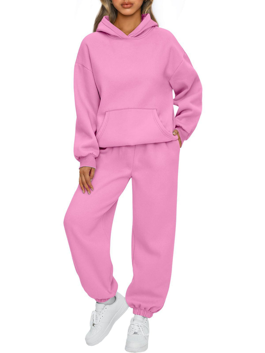 Damen nan Relaxed Loungewear-Set mit Kapuzenpullover und hochgeschnittener Jogginghose aus weichem Baumwollfleece Drune