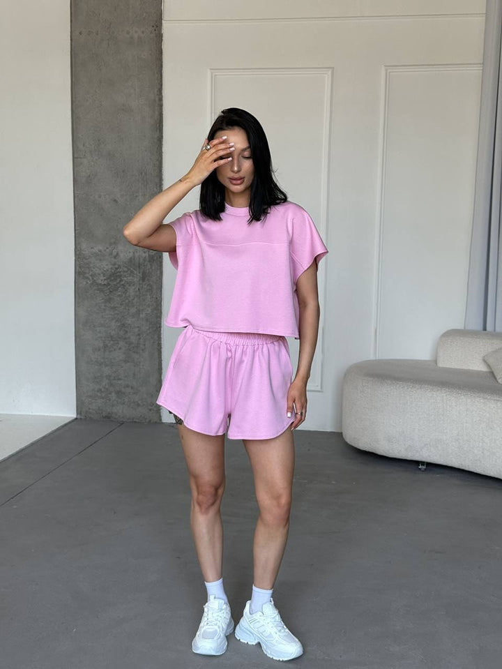 Damen Sportliches Kurzarm-Oberteil und Shorts-Set Drune