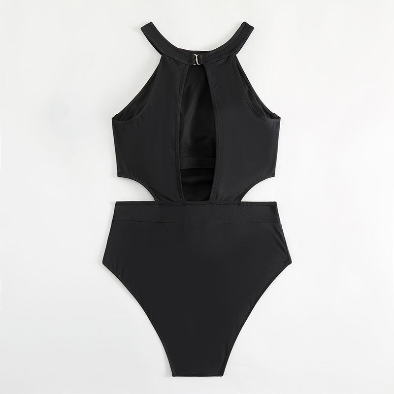 Damen Einteiler Badeanzug mit hohem Kragen und seitlichem Cut-Out Drune
