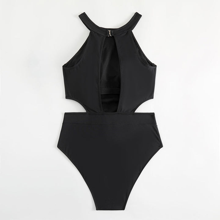 Damen Einteiler Badeanzug mit hohem Kragen und seitlichem Cut-Out Drune