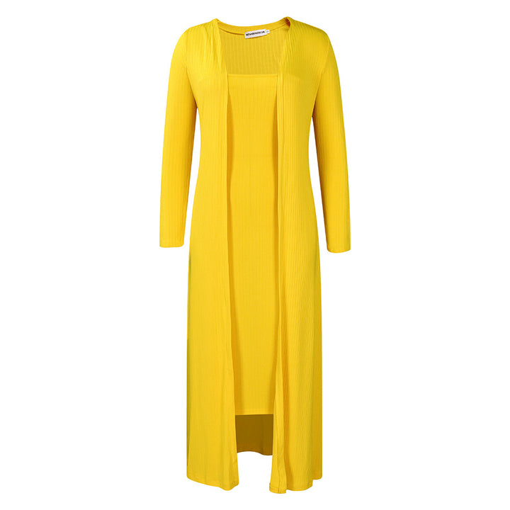 Damen langer Strickmantel mit feiner Rippstruktur und elegantem Schnitt Drune