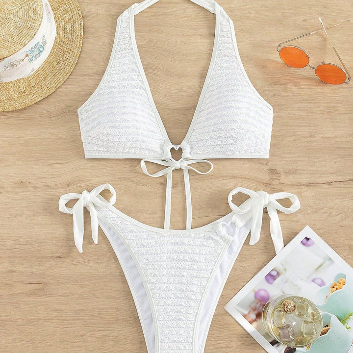 Damen Triangel-Bikini mit strukturiertem Rippendesign und herzförmigen Akzenten Drune