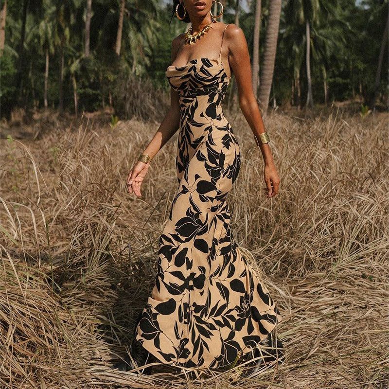 Damen Maxikleid mit floralem Muster und schmalen Spaghettiträgern Drune