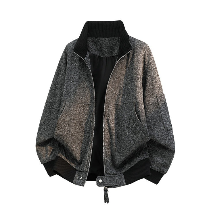 Herren Oversize Melange-Field-Bomberjacke aus Wollmix mit hohem Rippenkragen & Utility-Ärmeltasche Drune