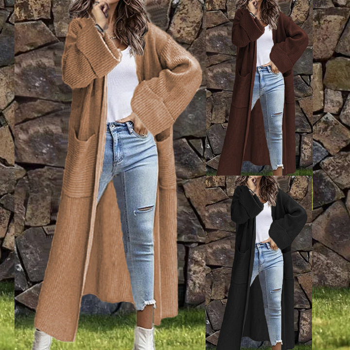 Damen Langstrickjacke mit großzügigen Taschen und elegantem offenem Design Drune