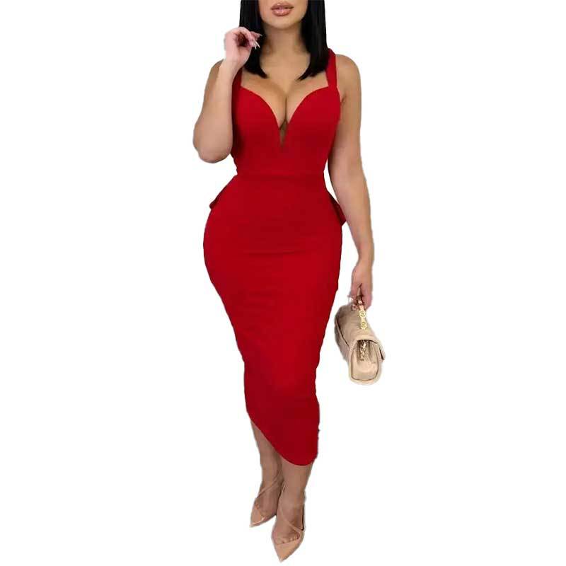 Damen Elegantes Abendkleid mit tiefem V-Ausschnitt und figurbetontem Schnitt Drune