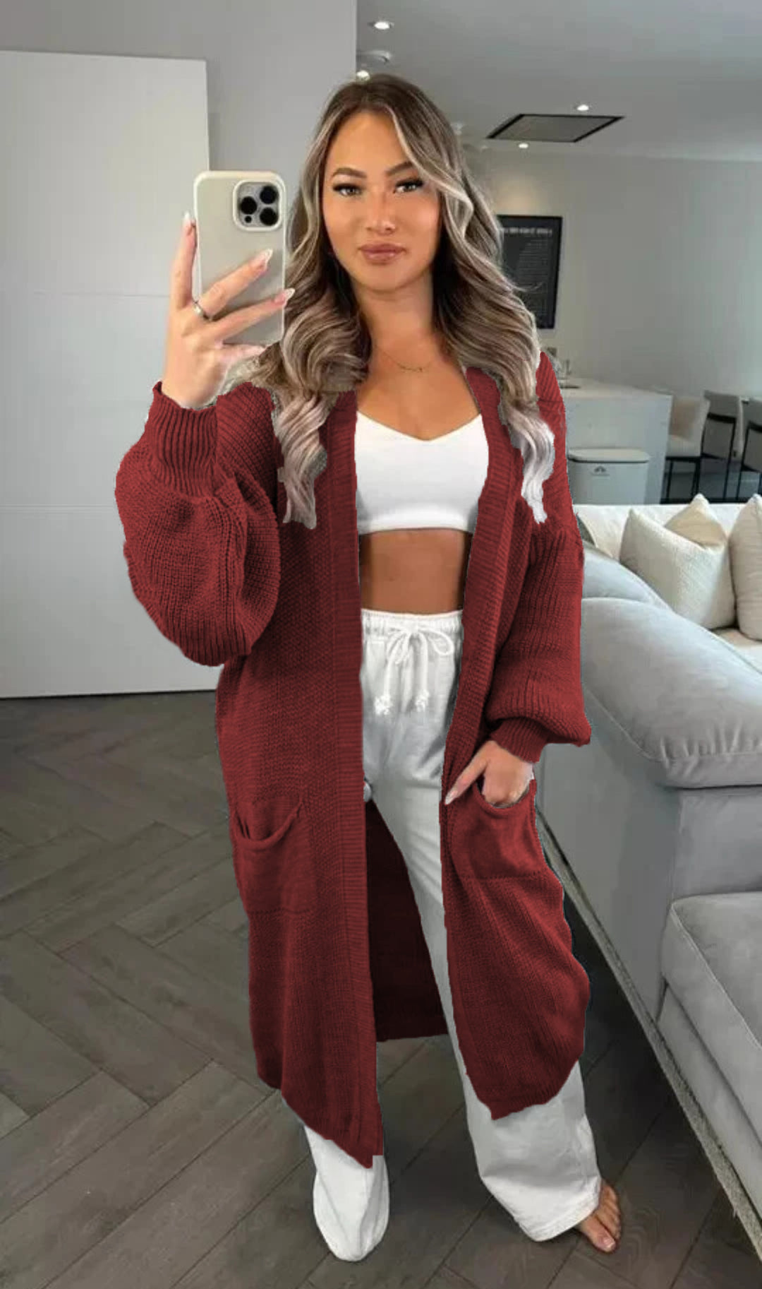 Damen Großer Strickcardigan mit offenem Schnitt und praktischen Taschen Drune