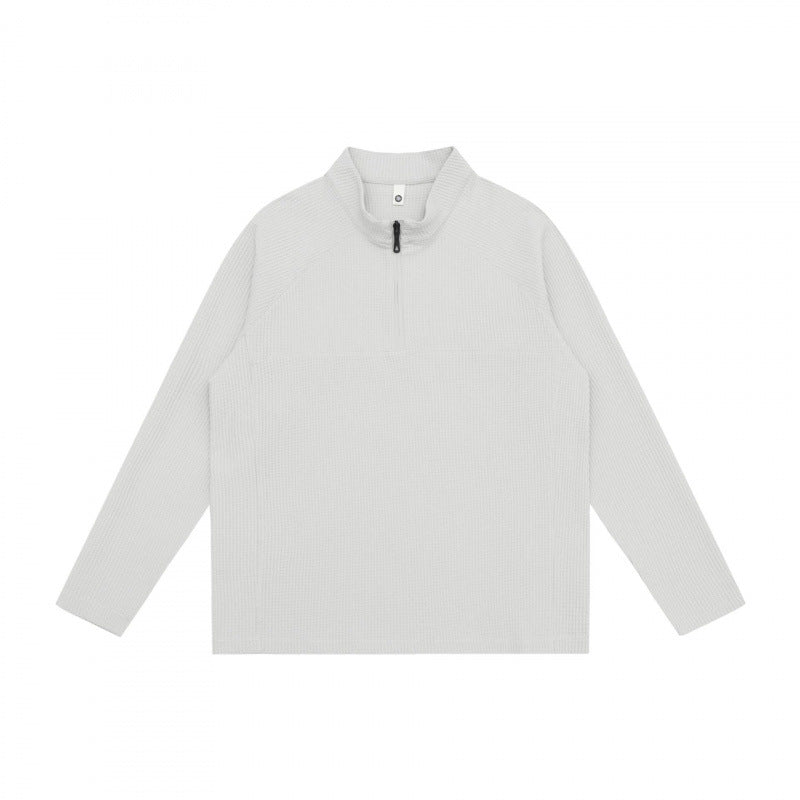 Unisex Grobstruktur-Halbzip-Pullover mit Stehkragen und Boxy-Schnitt Drune