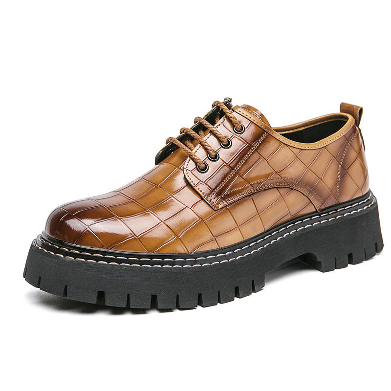 Damen Chunky Derby‑Schnürschuh mit Krokoprägung, lackiertem Kunstleder und profilierter Plateau‑Sohle Drune