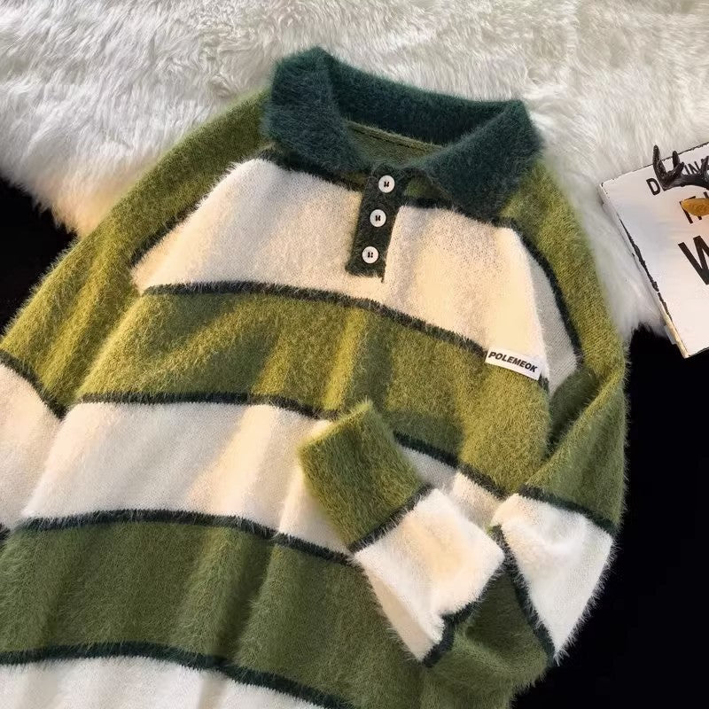 Damen kuscheliger Strickpullover mit klassischem Polokragen Drune
