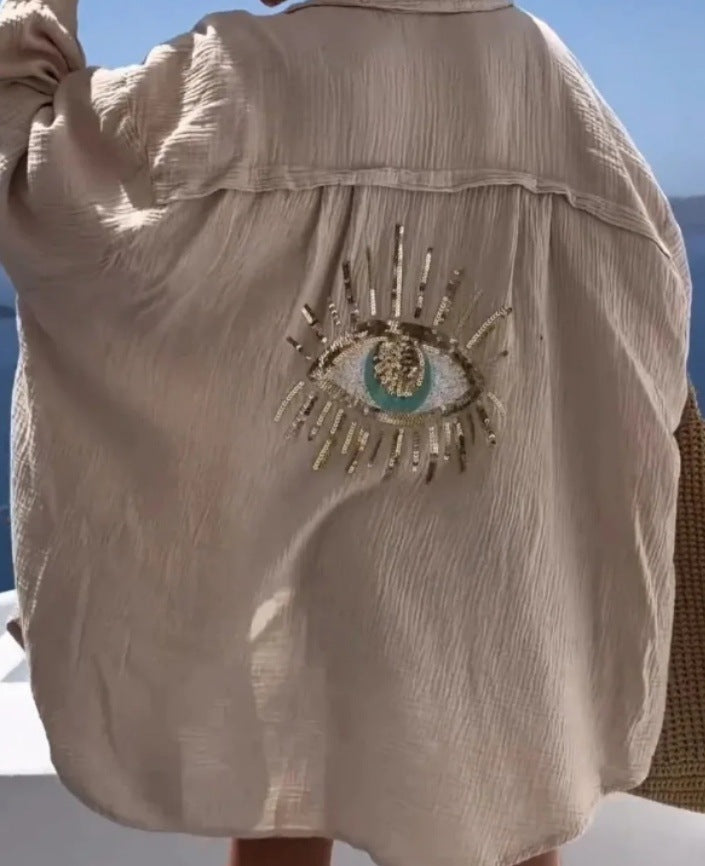 Damen Bluse mit einzigartigem Auge-Stickerei Drune
