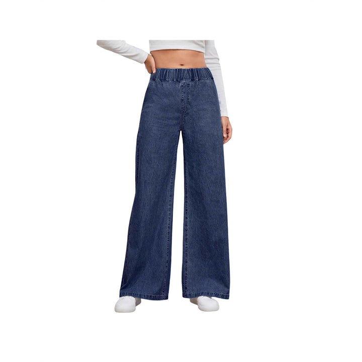 Damen weite High-Waist Jeans mit elastischem Bund und elegantem Schnitt Drune
