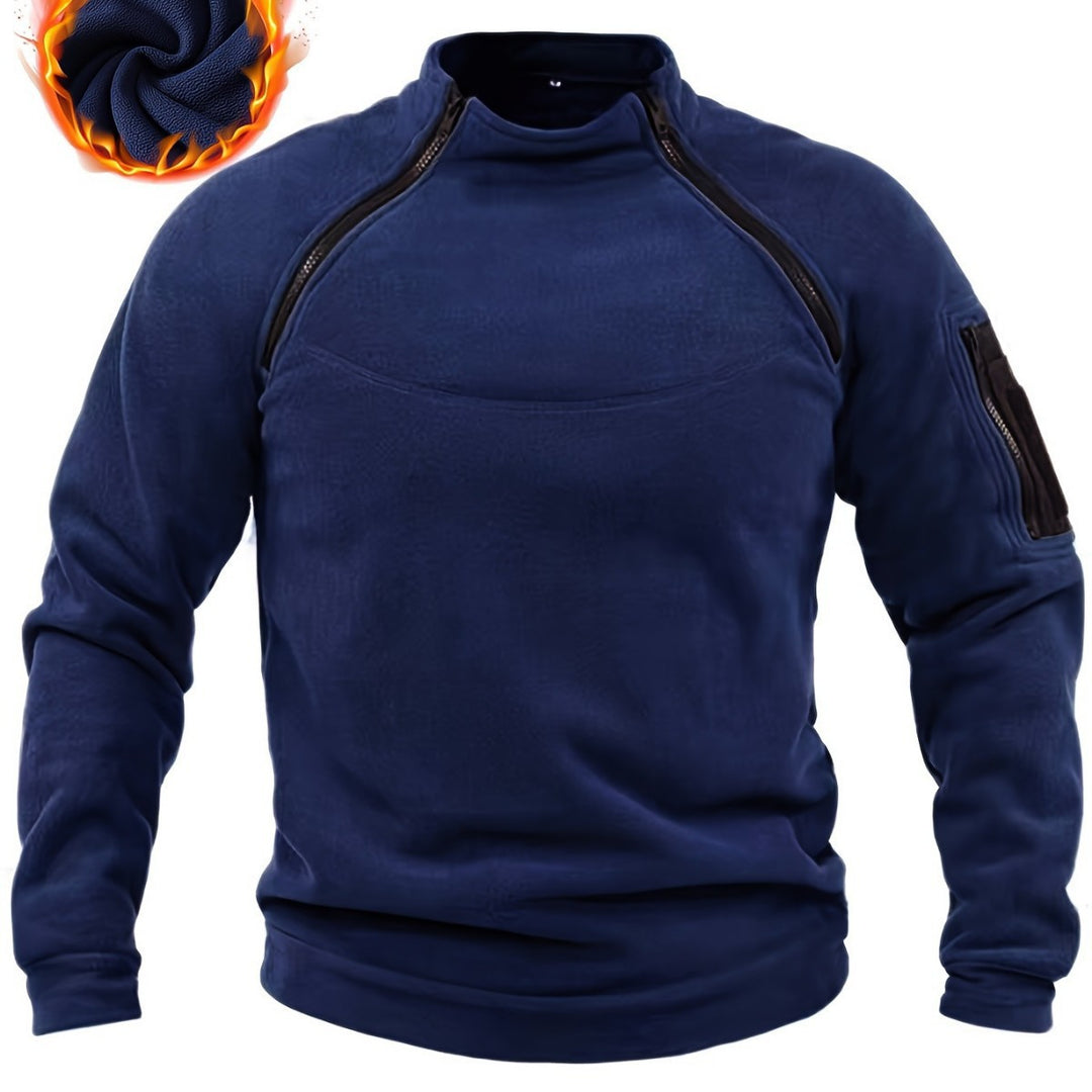 Herren Thermischer Fleece‑Halbzippullover mit Utility‑Ärmeltasche & Schulterreißverschlüssen Drune