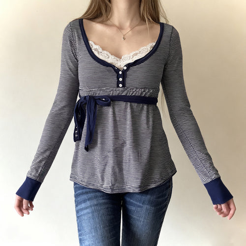 Damen Umstands- und Stillbluse mit Empire-Naht, Knopfleiste und Bindegürtel Drune