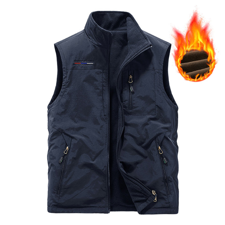 Herren nan wattierte Thermo-Outdoorweste mit weichem Fleece-Futter, hoher Stehkragen und mehreren Reißverschlusstaschen Drune