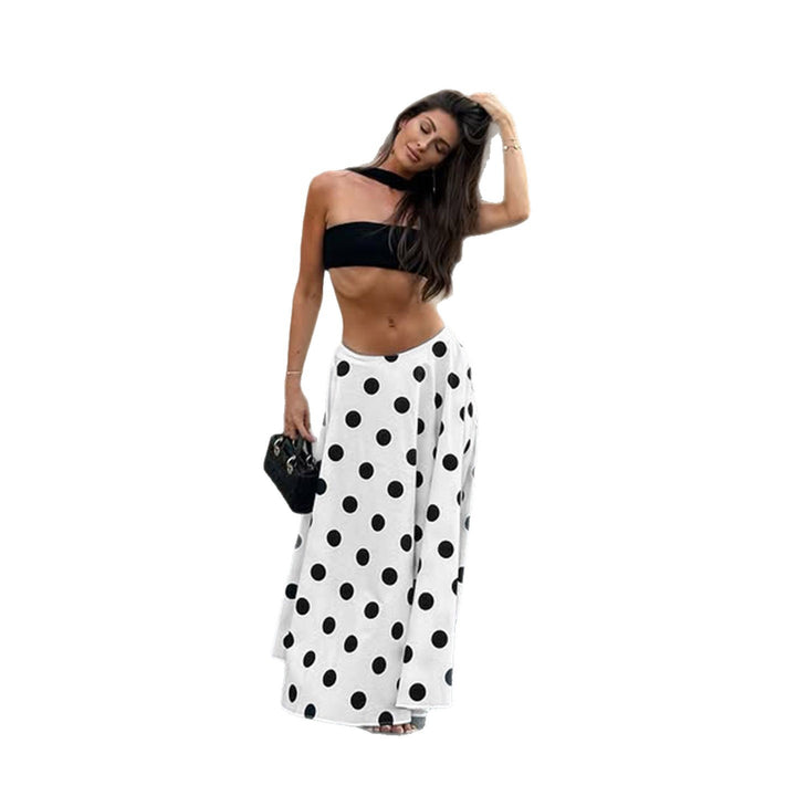 Damen Weitschwingender Midirock mit tailliertem Bund und Polka‑Dot‑Muster Drune