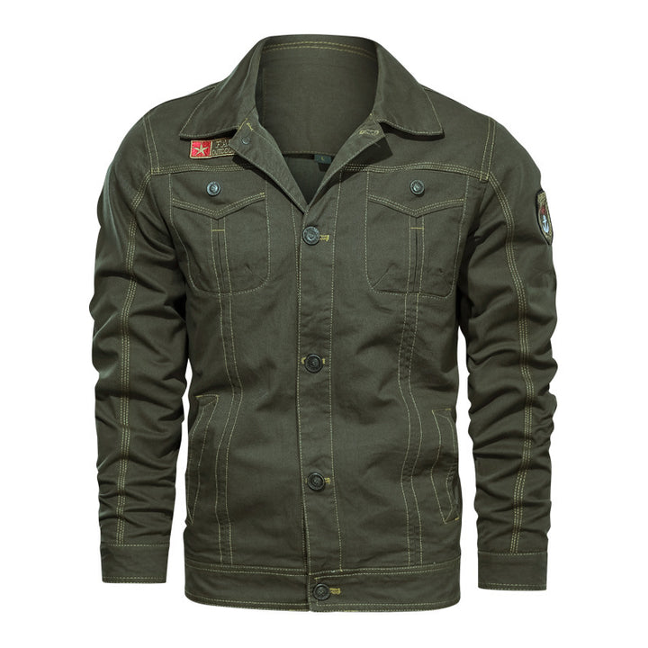 Herren Canvas Overshirt mit militärischer Optik Kontraststeppungen und Brustklappen Drune