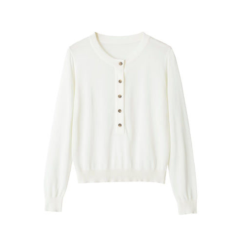 Damen Leichter Henley-Strickpullover mit Knopfleiste und Rippbündchen Drune