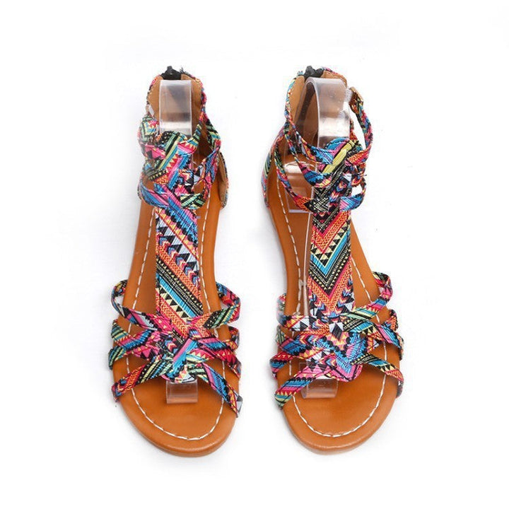 Damen verstellbare Freizeit-Sandalen mit buntem Design und komfortablem Fußbett Drune