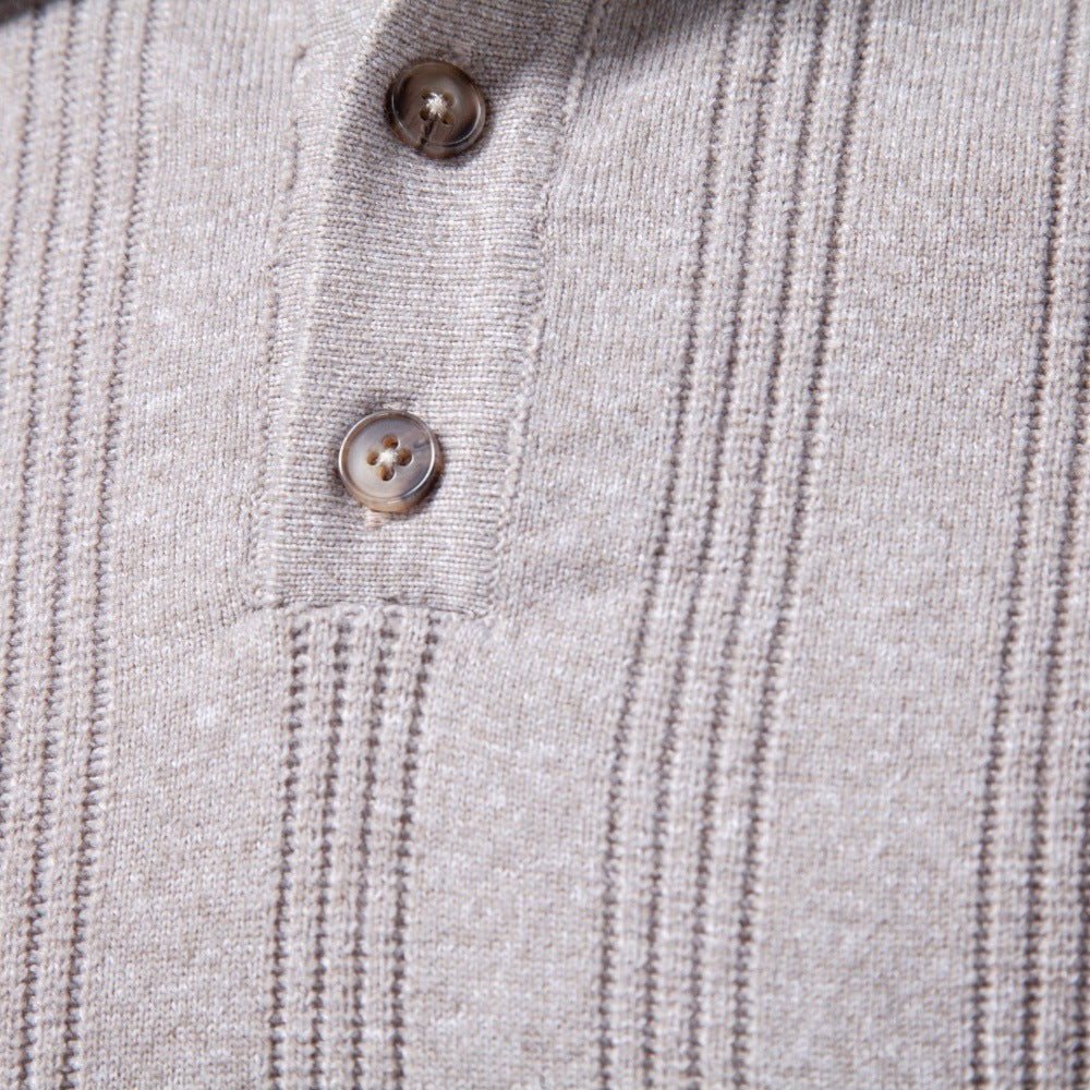 Herren Langarm-Feinstrick-Poloshirt mit Strukturstreifen und geripptem Saum Drune