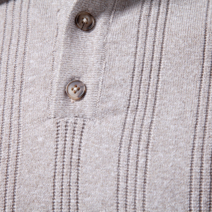 Herren Langarm-Feinstrick-Poloshirt mit Strukturstreifen und geripptem Saum Drune