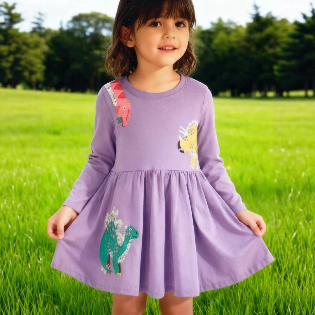 Mädchen Freizeitkleid mit lustigen Dinosaurier-Applikationen Drune