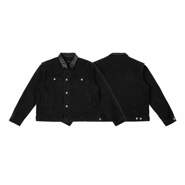 Herren Boxy-Jeansjacke mit Lederimitatkragen und sichtbaren Metallknöpfen Drune
