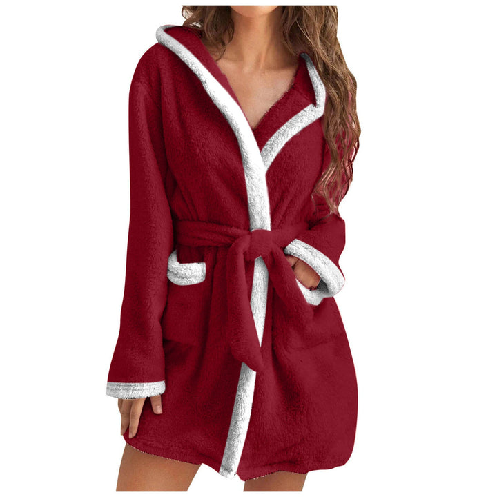 Damen kuscheliger Fleece-Bademantel mit Kapuze und Taschen Drune