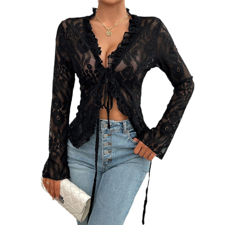 Damen Spitzenbluse mit Rüschendetails und tailliertem Schnitt Drune
