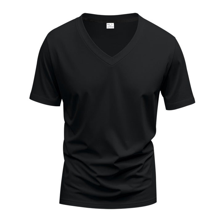 Herren nan klassisches V-Ausschnitt T-Shirt aus feinem Baumwolljersey mit verstärktem Nackenband und Doppelnaht Drune