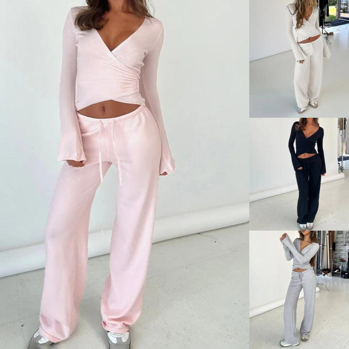 Damen Weite High-Waist Lounge-Hose aus Feinstrick mit Kordelzug Drune