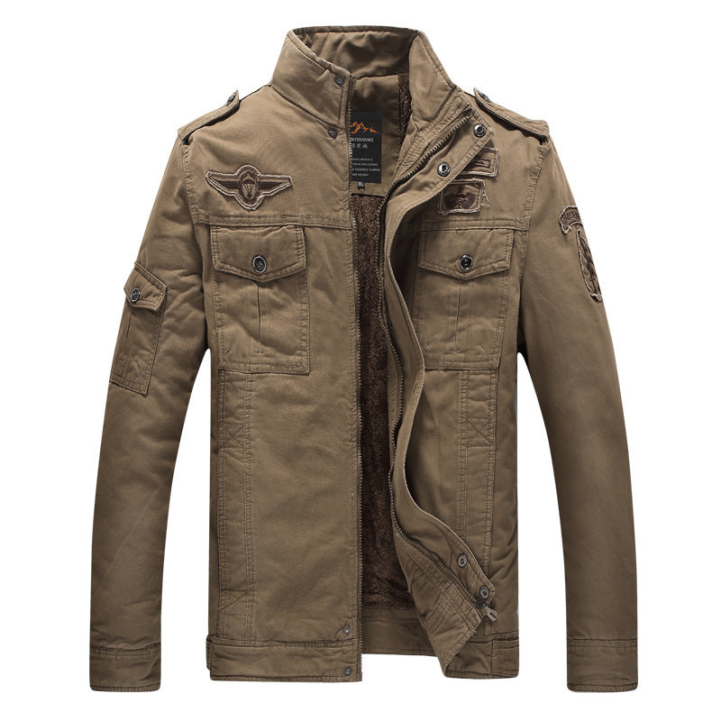Herren Canvas-Fieldjacke mit Sherpa-Innenfutter, Utility-Taschen und Stehkragen Drune
