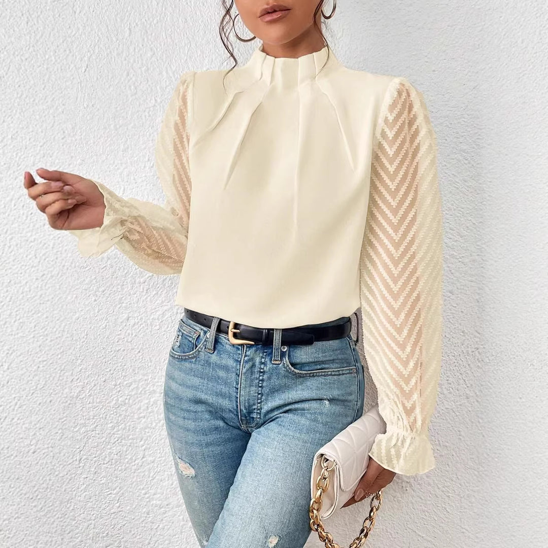 Damen Taillierte Chiffonbluse mit Stehkragen und transparenten Chevron-Ärmeln Drune