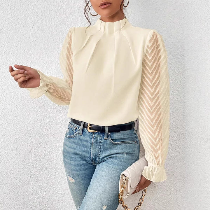 Damen Taillierte Chiffonbluse mit Stehkragen und transparenten Chevron-Ärmeln Drune