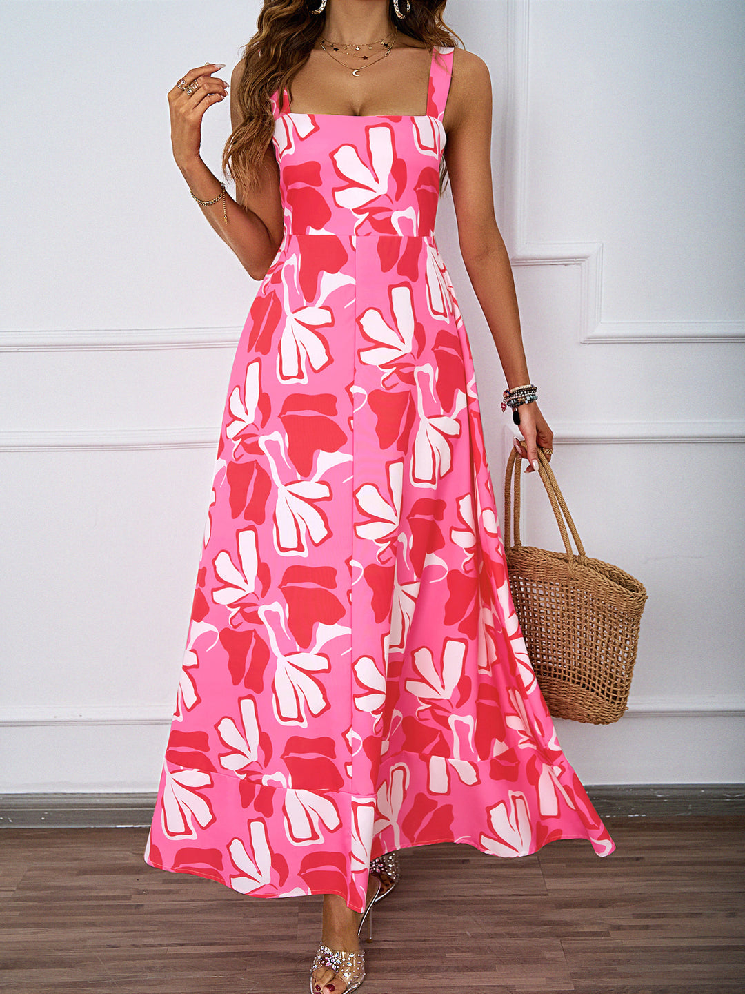 Damen Maxikleid mit floralem Design und raffinierten Trägern Drune