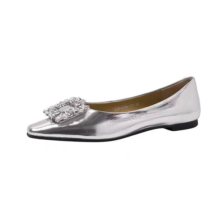 Damen Ballerina Flats mit spitzem Zehenbereich und dekorativem Strassschnalle Drune
