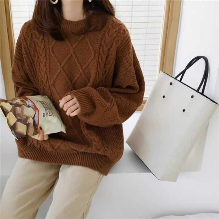 Damen Oversize Zopfmuster-Strickpullover mit Ajour‑Details und geripptem Saum Drune