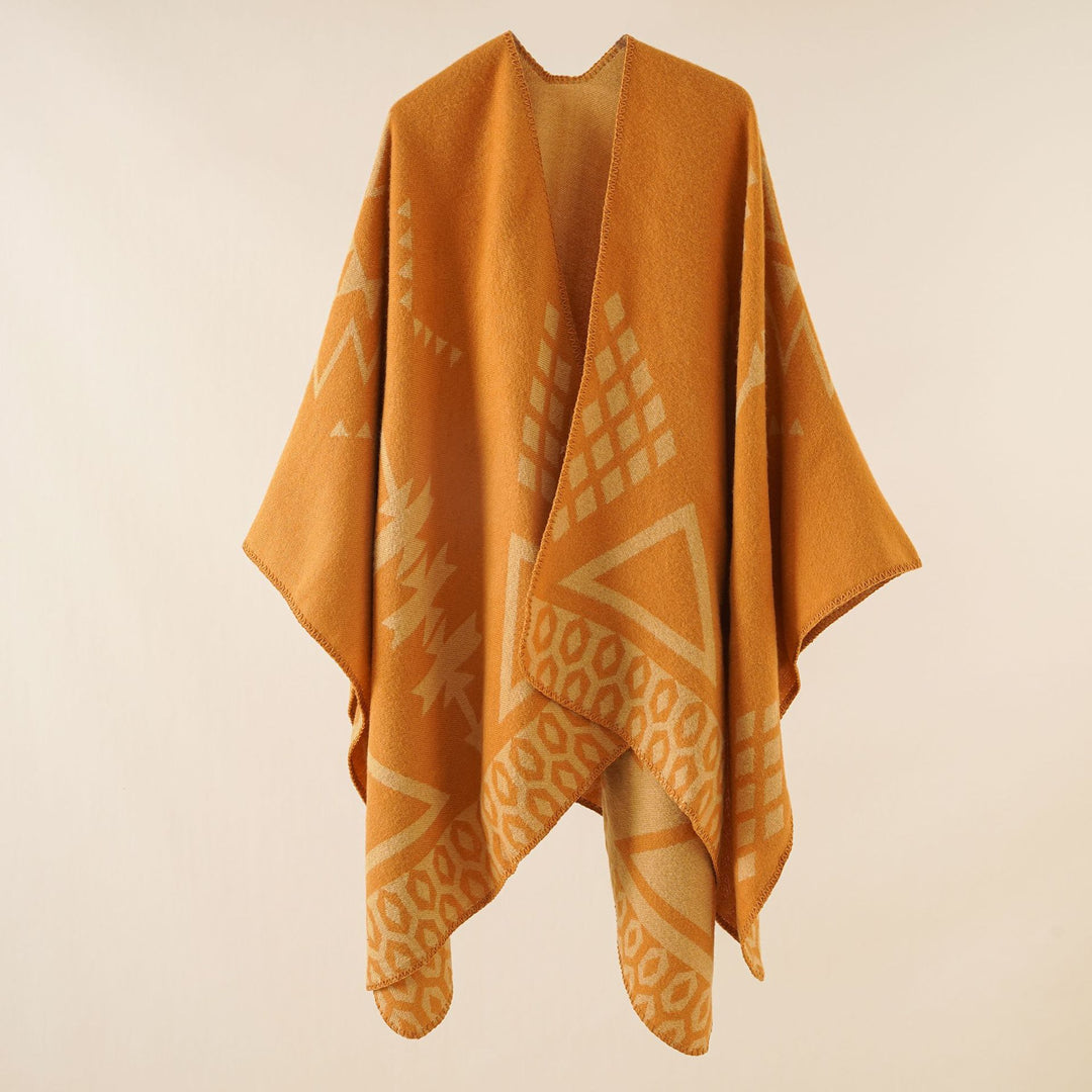 Damen Ruana‑Poncho im Oversize mit Kaschmir‑Touch, geometrischem Jacquard und offener Kimono‑Silhouette Drune