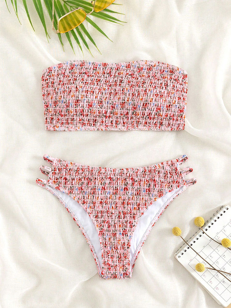 Damen Bandeau-Bikini mit modischem Rüschendesign und hoher Taille Drune